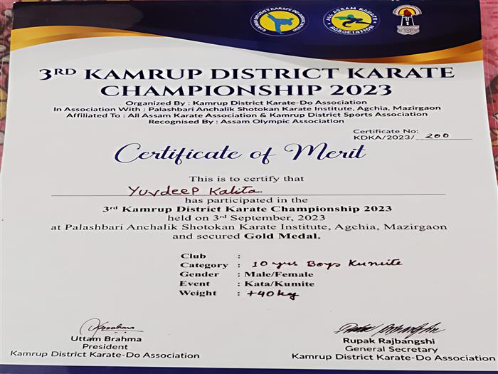 YUVDEEP KALITA  Shines At 3rd Kamrup District Karate Championship 2023 
